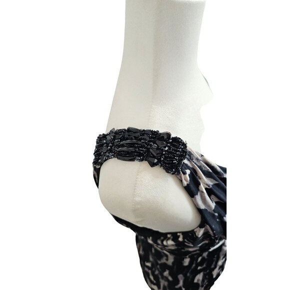 Teri Jon rickie freeman black & gray beaded straps empire midi satin dress size - Picture 2 of 9